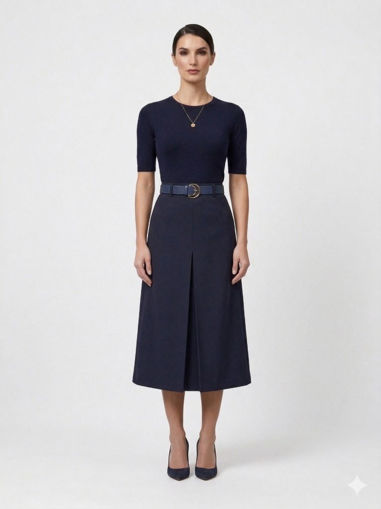 MODAİLGİ Midi Boy Kemerli Etek 30103 - Lacivert