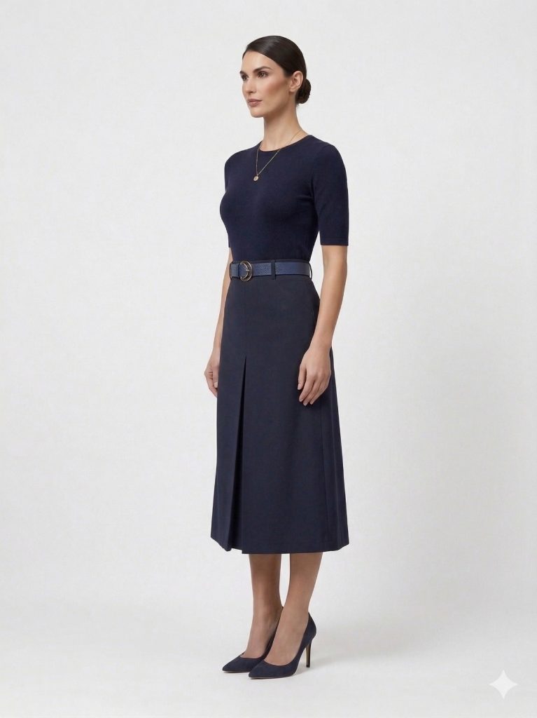 MODAİLGİ Midi Boy Kemerli Etek 30103 - Lacivert