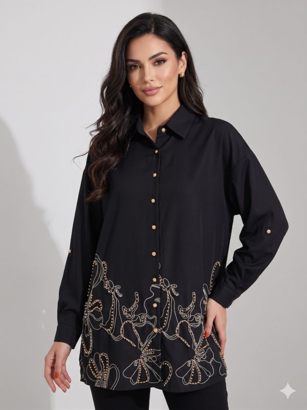 MODAİLGİ Boncuk İşlemeli Desenli Gömlek 10036