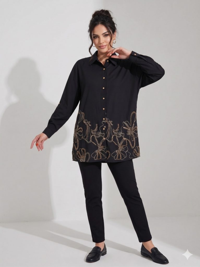 MODAİLGİ Boncuk İşlemeli Desenli Gömlek 10036