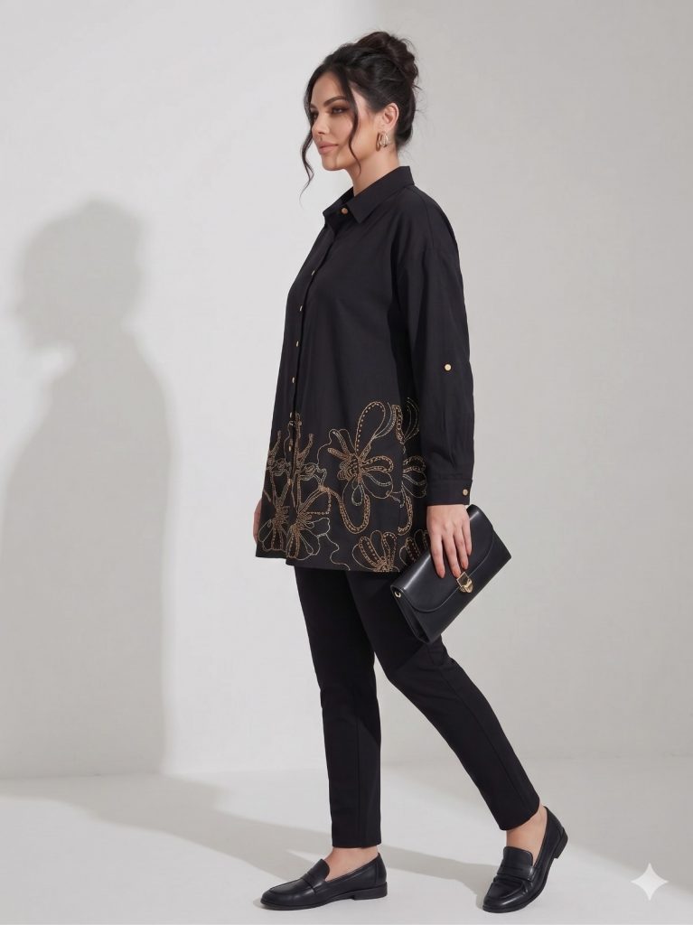 MODAİLGİ Boncuk İşlemeli Desenli Gömlek 10036