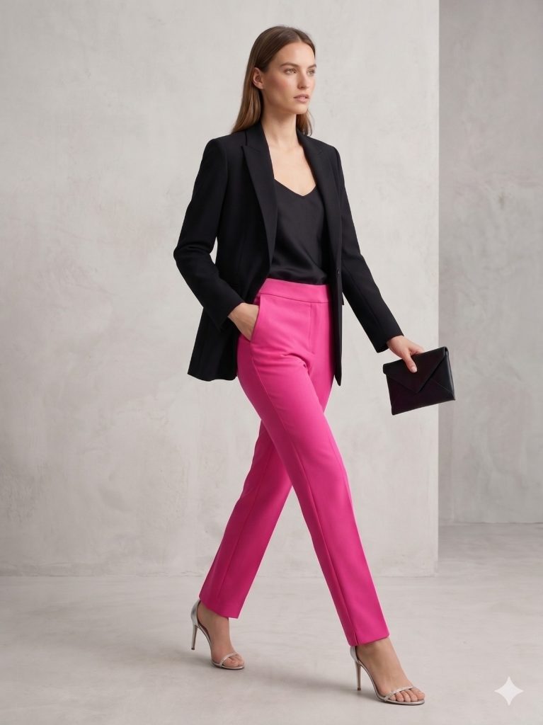 MODAİLGİ Yandan Cepli Düz Kesim Pantolon 4510 - pembe