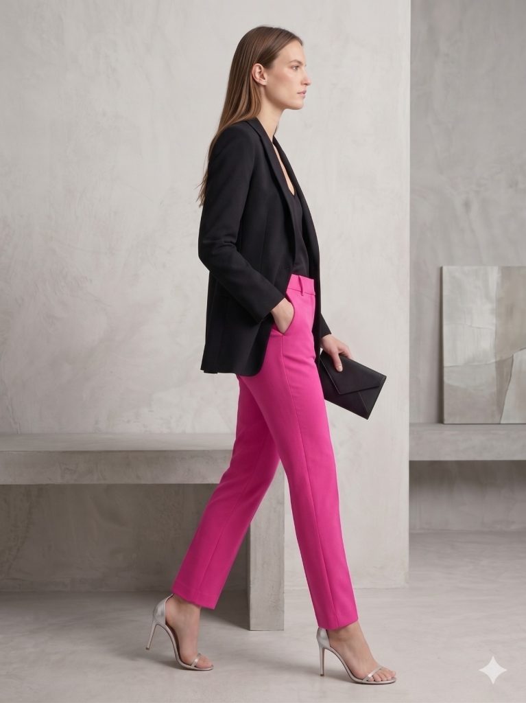 MODAİLGİ Yandan Cepli Düz Kesim Pantolon 4510 - pembe