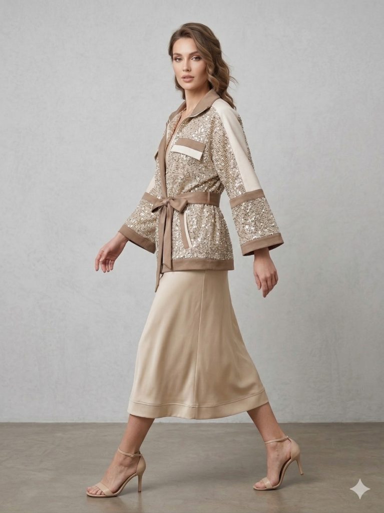 MODAİLGİ Pul Payetli Kemerli Ceket 15105