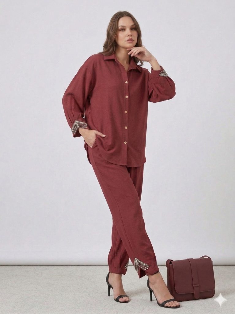 MY312 Taş İşleme Detaylı 2'Lİ TAKIM 1675 - KIRMIZI