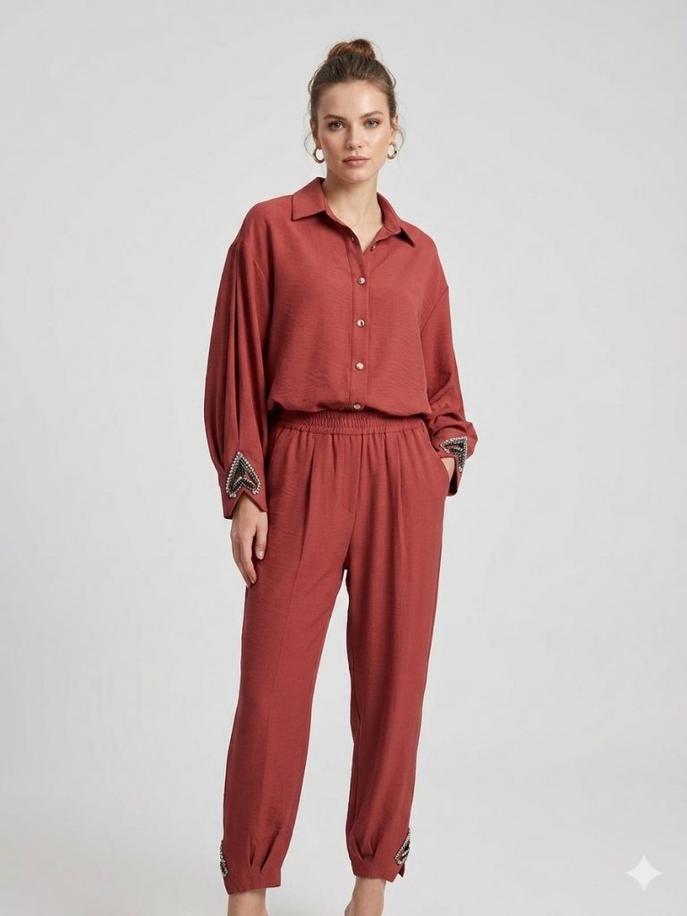 MY312 Taş İşleme Detaylı 2'Lİ TAKIM 1675 - KIRMIZI