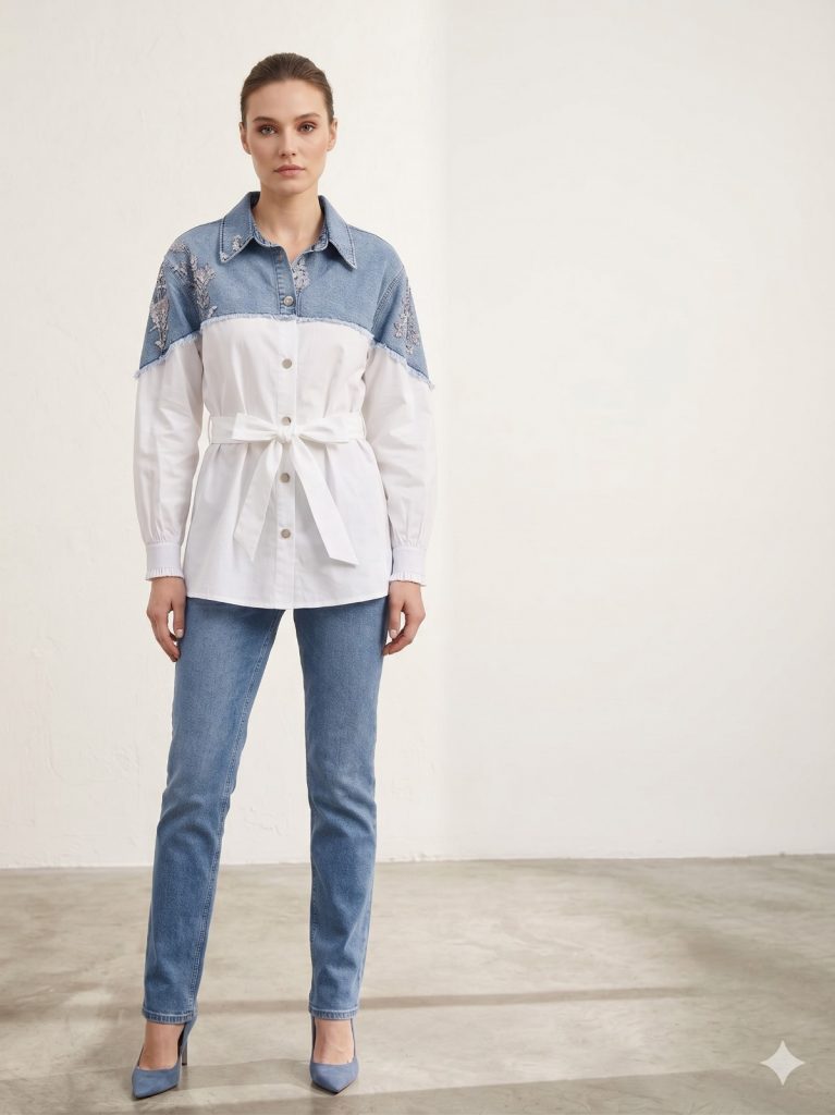 MY312 Nakış Detaylı Ceket 7736 - EKRU