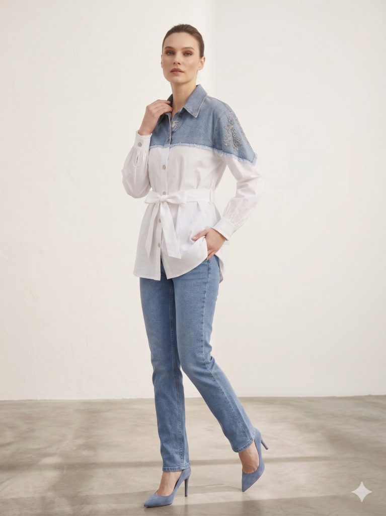 MY312 Nakış Detaylı Ceket 7736 - EKRU