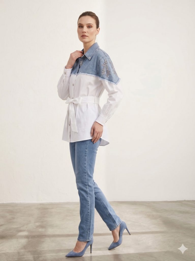 MY312 Nakış Detaylı Ceket 7736 - EKRU