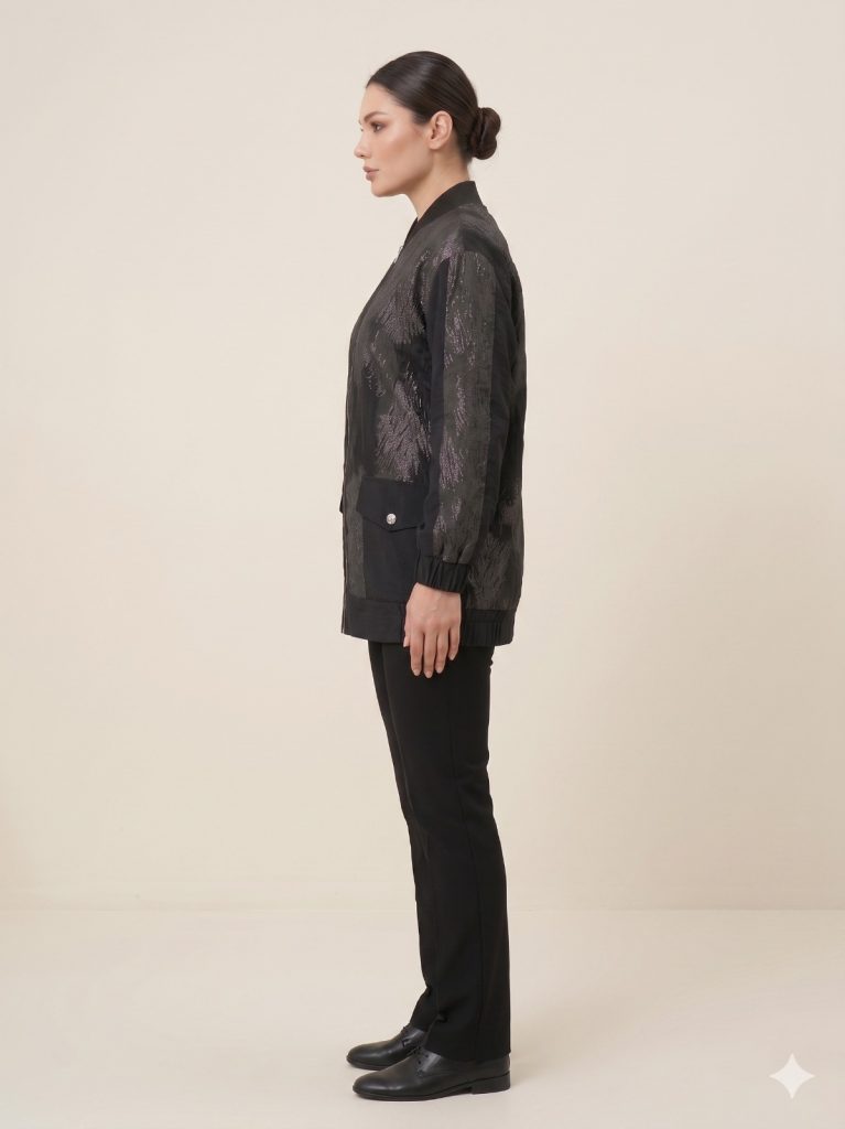 MY312 Desenli Beli Lastikli Ceket 7737 - Siyah