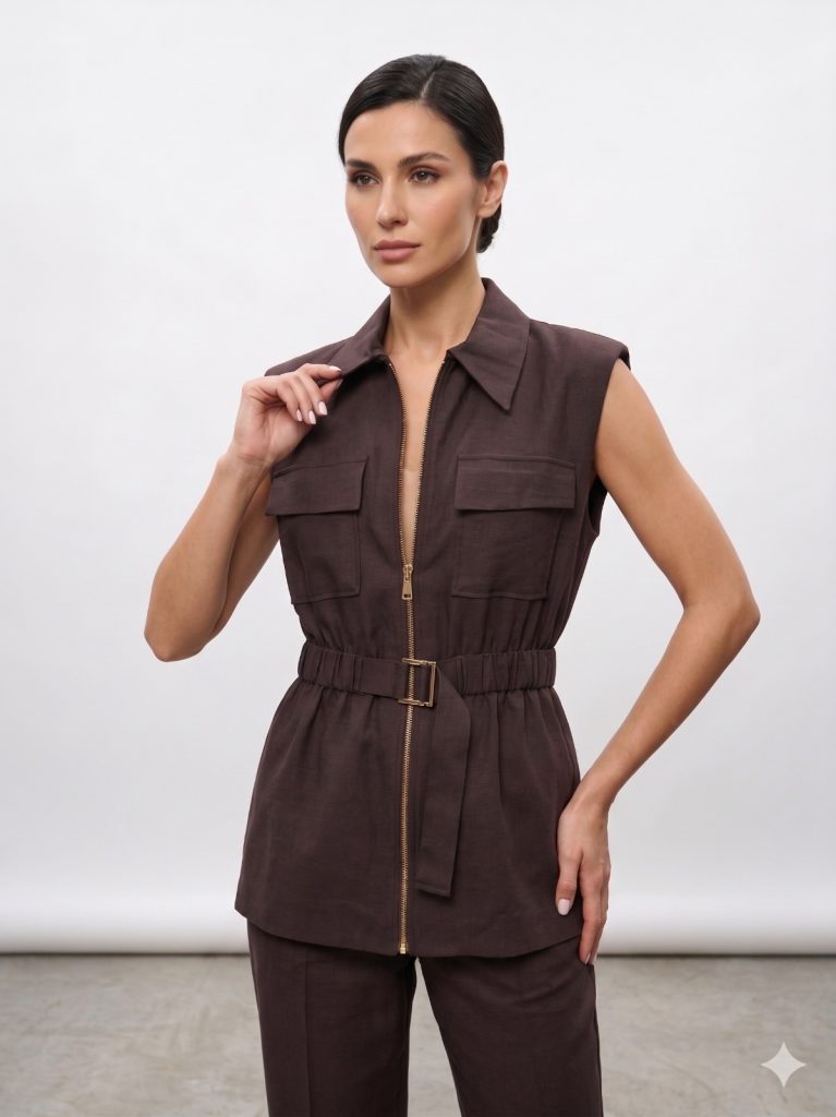 NAAR Bel Bağlama Detaylı Yelek  32718 - kahve