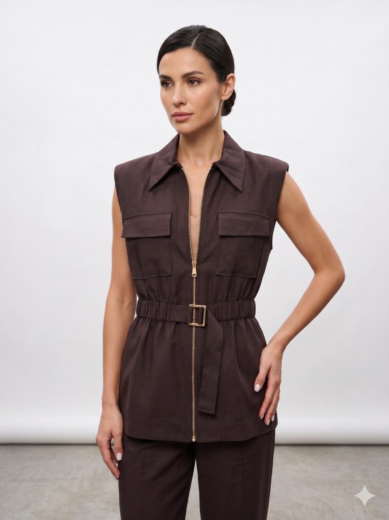 NAAR Bel Bağlama Detaylı Yelek  32718 - kahve