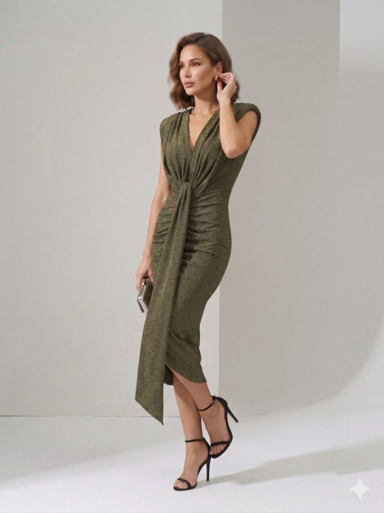 CENTİLMEN Vatkalı Düğüm Detaylı Simli Abiye  2455 - gold