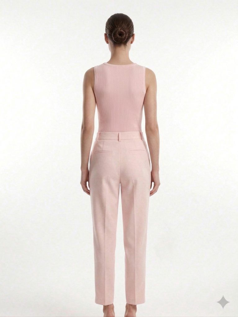 ON TRİKO Yakası Taş İşlemeli Sıfır Kol Bluz 70338 - PUDRA