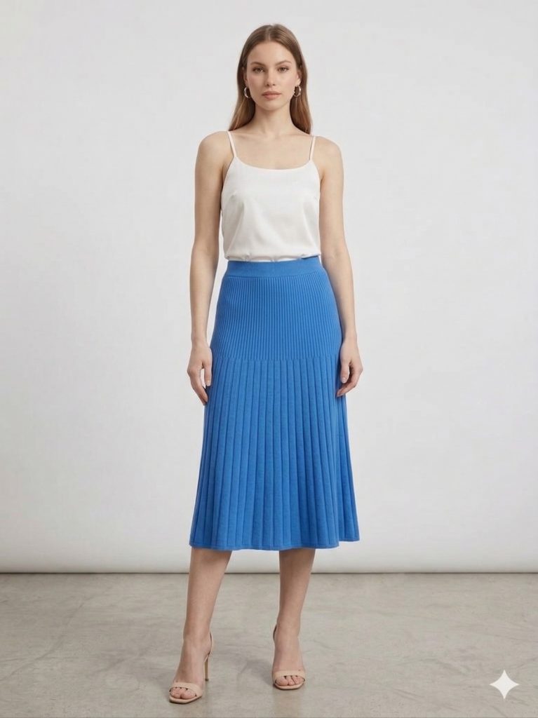 ON TRİKO Midi Boy Triko Etek 79903 - MAVİ