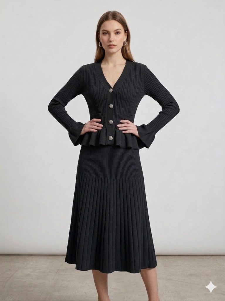 ON TRİKO Midi Boy Triko Etek 79903 - Siyah