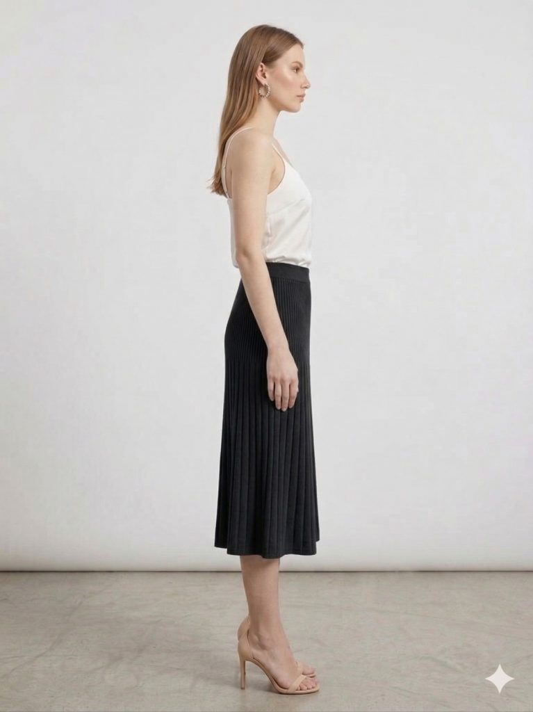 ON TRİKO Midi Boy Triko Etek 79903 - Siyah