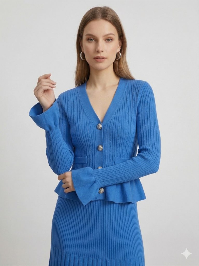 ON TRİKO Düğme Detaylı Vatkalı Hırka 79902 - MAVİ