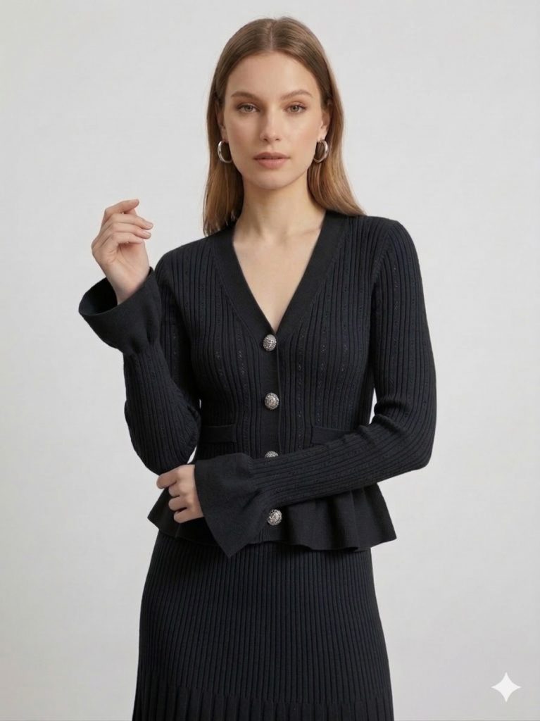 ON TRİKO Düğme Detaylı Vatkalı Hırka 79902 - Siyah