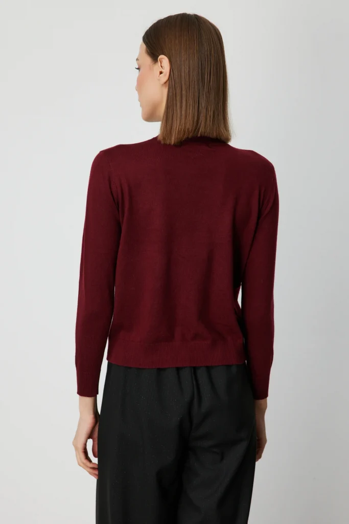 ON TRİKO Omzu Taş Detaylı Triko Kazak 60453 - bordo