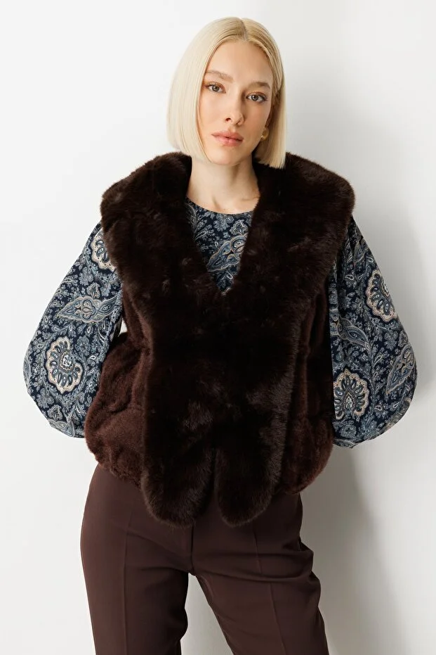 ON TRİKO YELEK 60914 - kahve