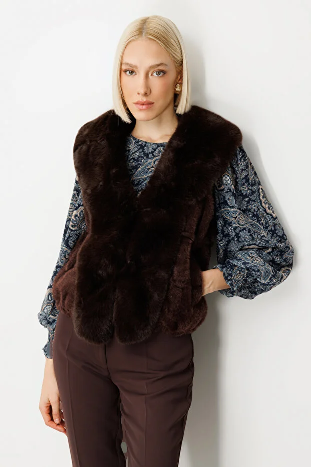 ON TRİKO YELEK 60914 - kahve