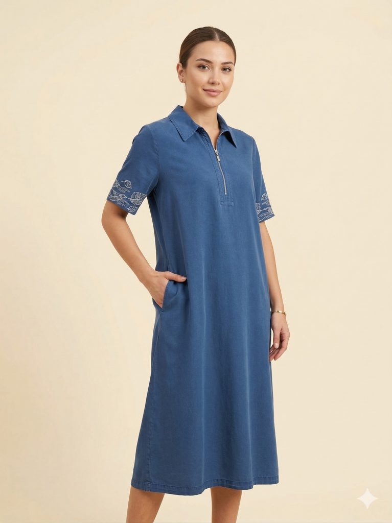 SEDNA Kolları İşlemeli Önü Fermuarlı Elbise 7811