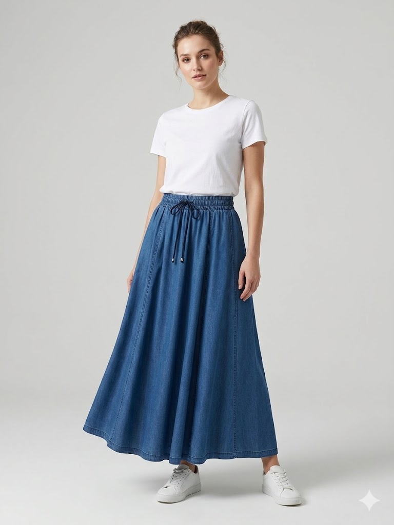 SEDNA Beli Lastikli Mevlana Etek 7403 - Lacivert
