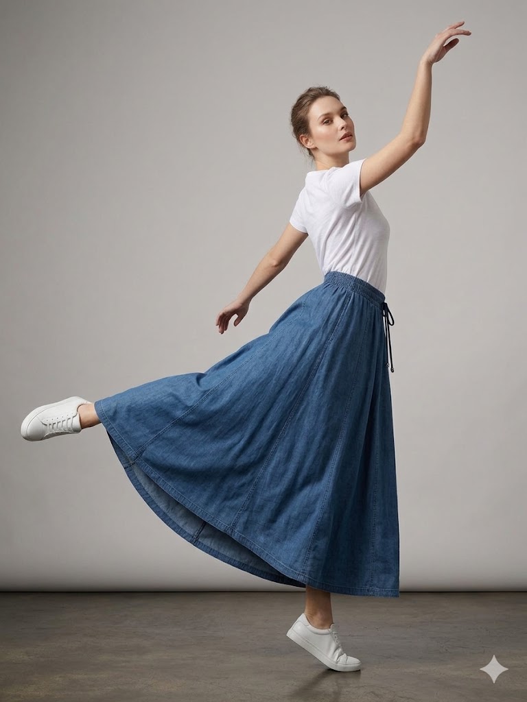 SEDNA Beli Lastikli Mevlana Etek 7403 - Lacivert