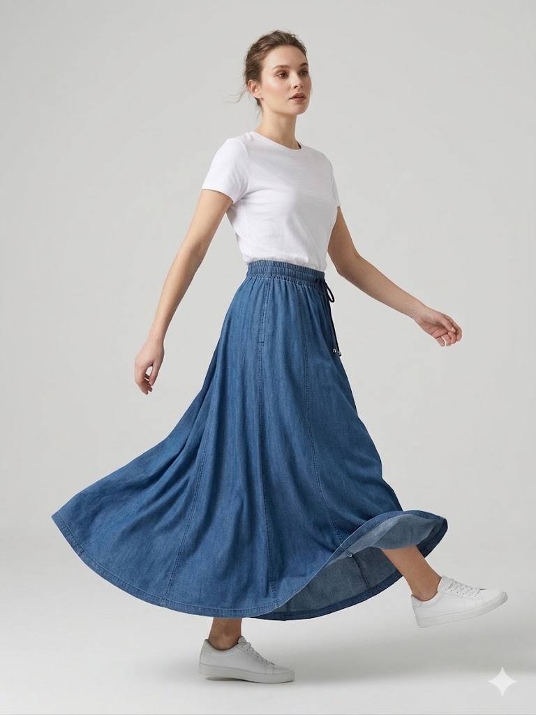 SEDNA Beli Lastikli Mevlana Etek 7403 - Lacivert