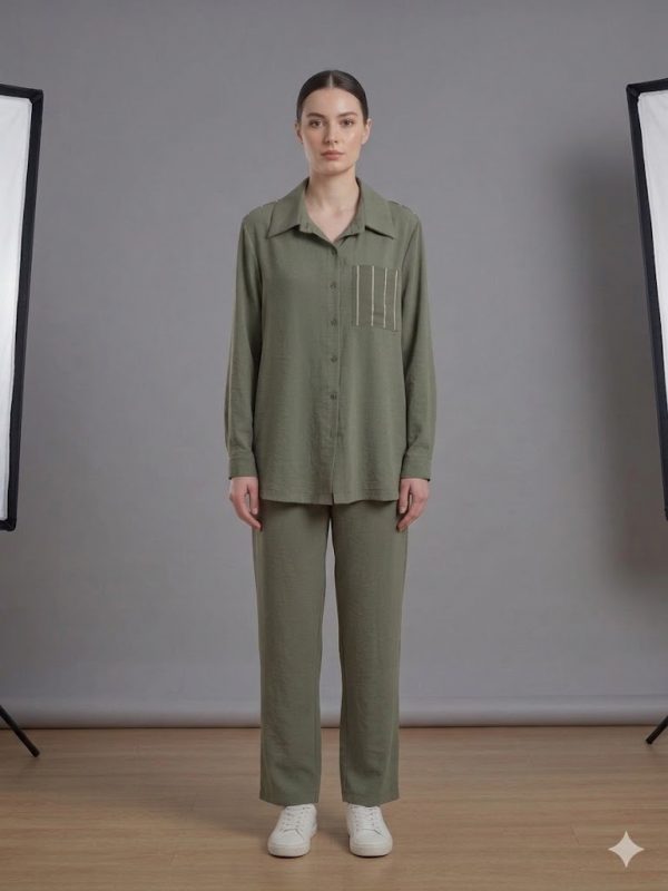 SEDNA Çizgi Detaylı Kol Katlamalı Gömlek 7005