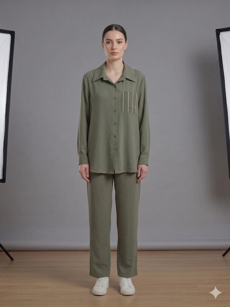 SEDNA Çizgi Detaylı Kol Katlamalı Gömlek 7005