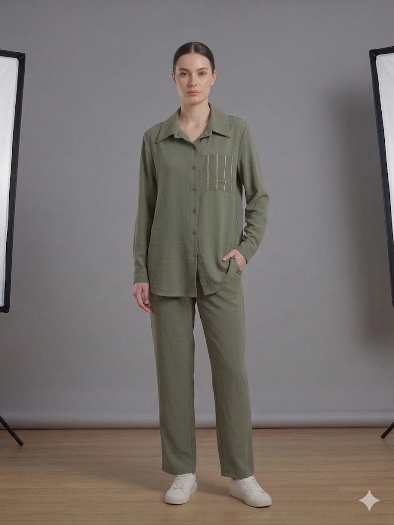 SEDNA Çizgi Detaylı Kol Katlamalı Gömlek 7005