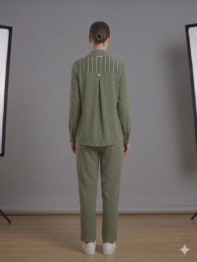 SEDNA Çizgi Detaylı Kol Katlamalı Gömlek 7005