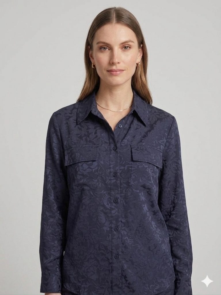 SEDNA Kendinden Desen İşlemeli Gömlek 7013 - Lacivert