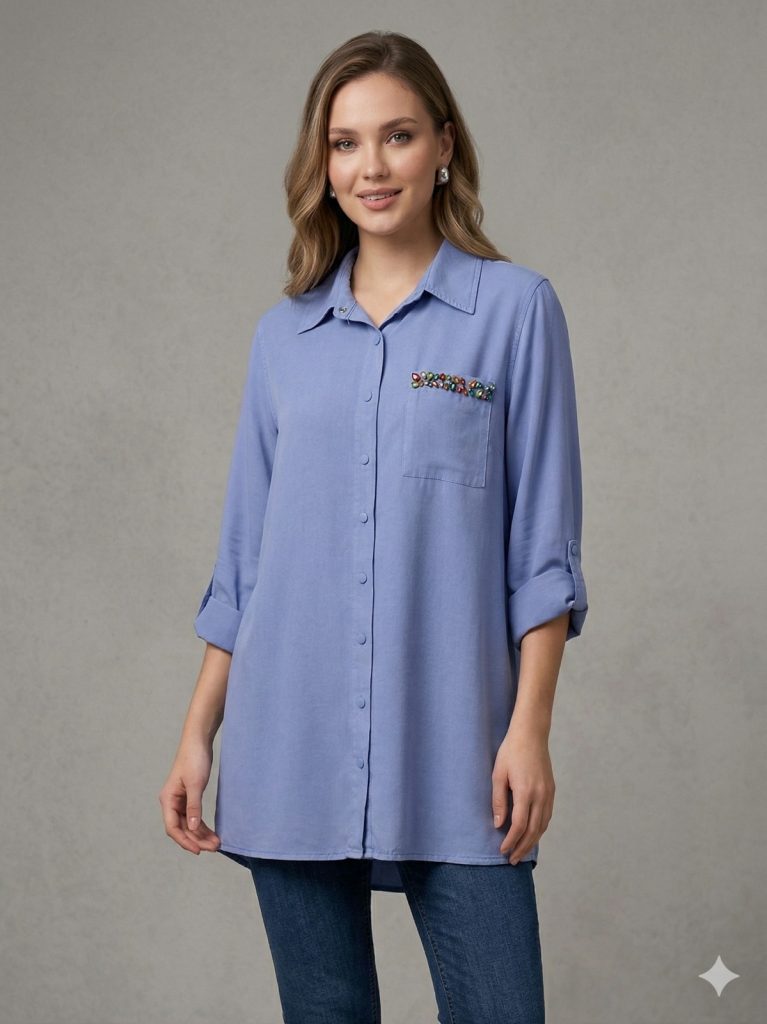 SEDNA Cebi Boncuk İşlemeli Tunik 7028 - MAVİ