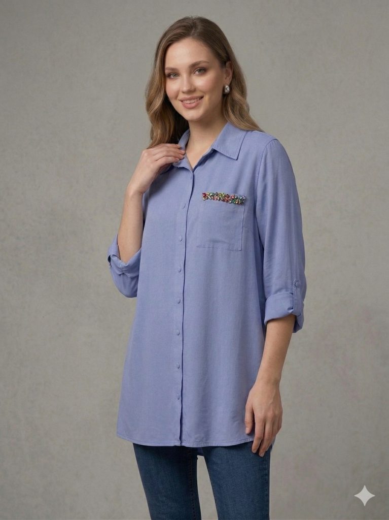 SEDNA Cebi Boncuk İşlemeli Tunik 7028 - MAVİ