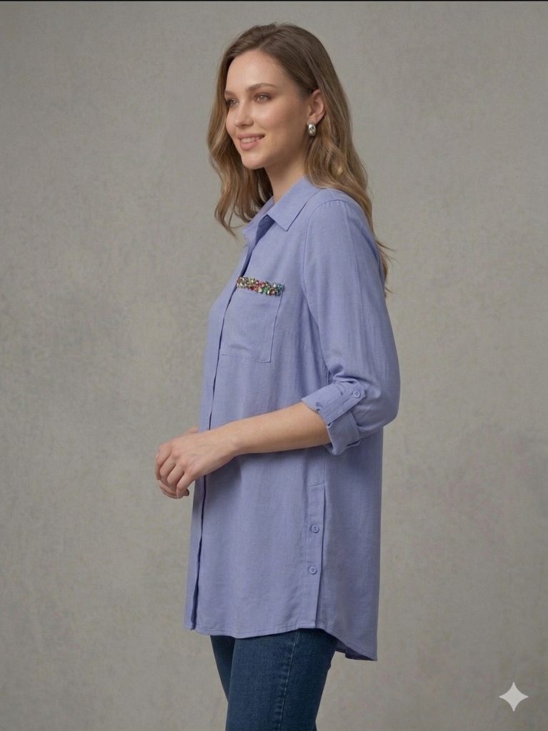 SEDNA Cebi Boncuk İşlemeli Tunik 7028 - MAVİ