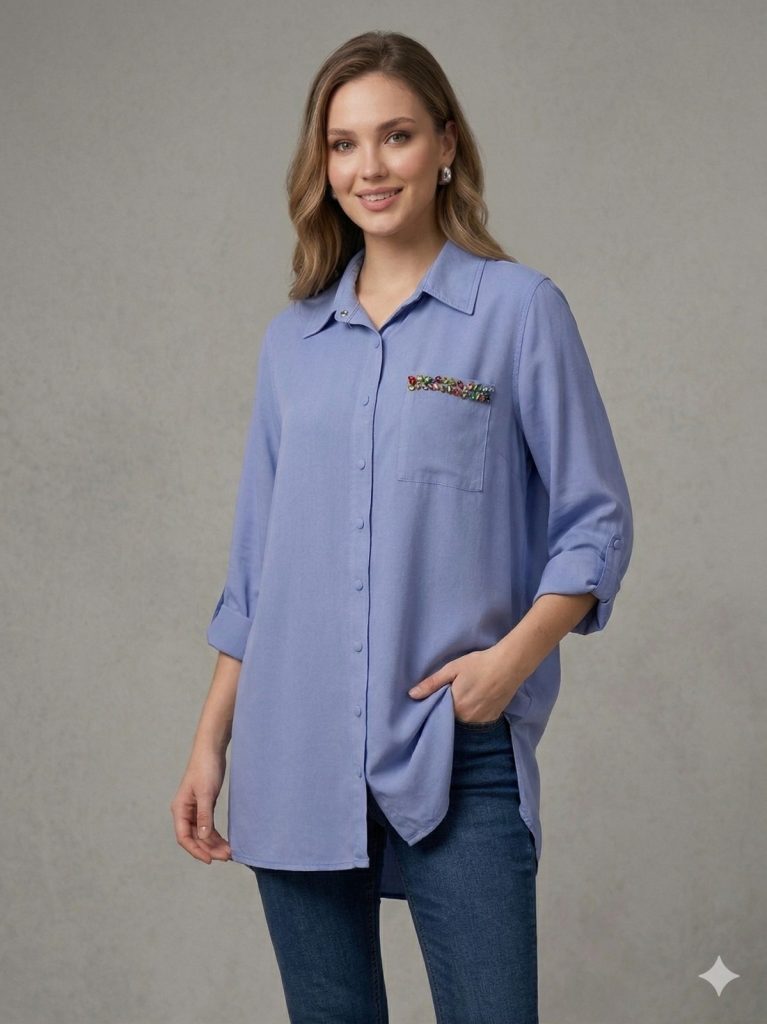 SEDNA Cebi Boncuk İşlemeli Tunik 7028 - MAVİ