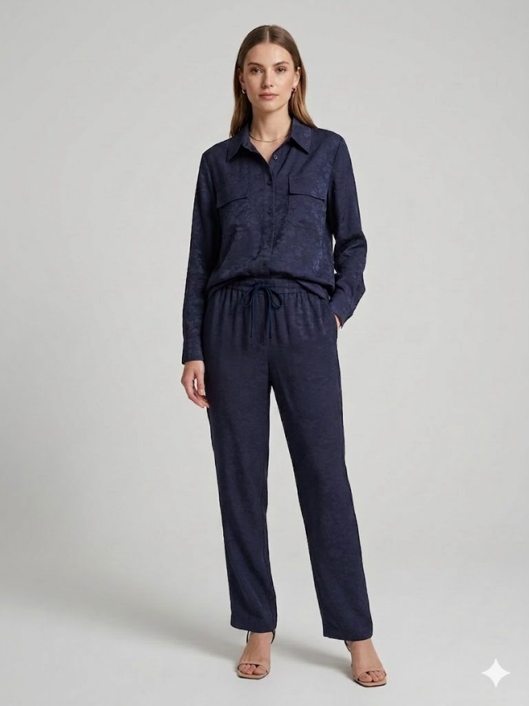 SEDNA Kendinden Desen İşlemeli Pantolon 7212 - Lacivert