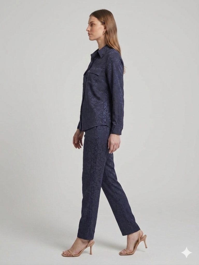 SEDNA Kendinden Desen İşlemeli Pantolon 7212 - Lacivert