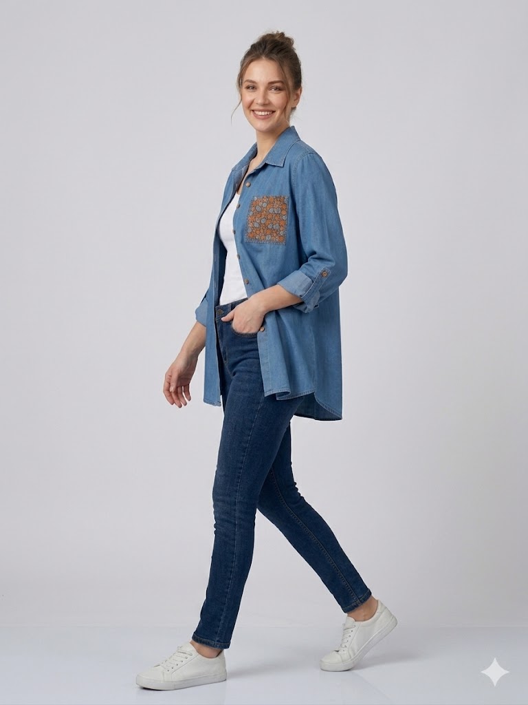 SEDNA Cep Detaylı Tunik 7015 - MAVİ