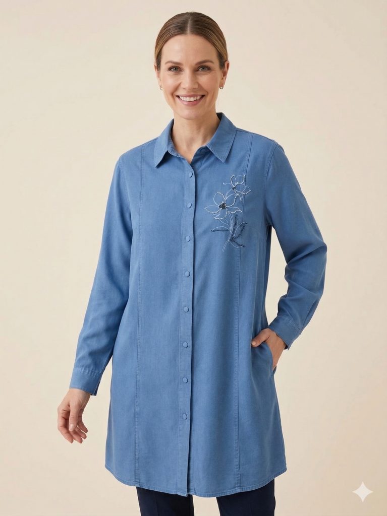 SEDNA Boncuk İşlemeli Tunik 7026 - MAVİ