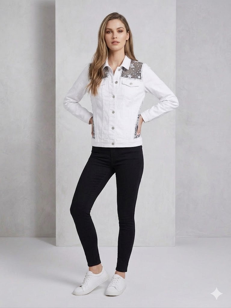 SELESTE Şifon İşlemeli Ceket 24YC04 - Beyaz