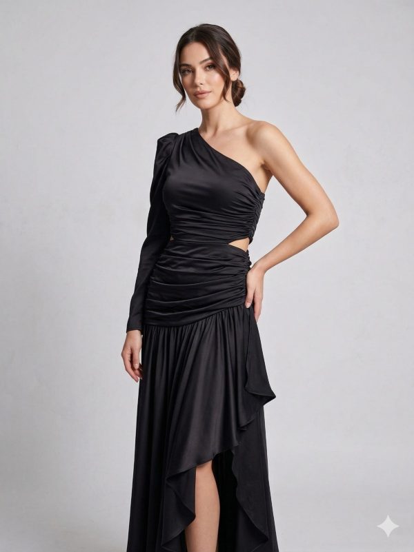 CENTİLMEN Tek Kol Pencere Detaylı Büzgülü Abiye 8102