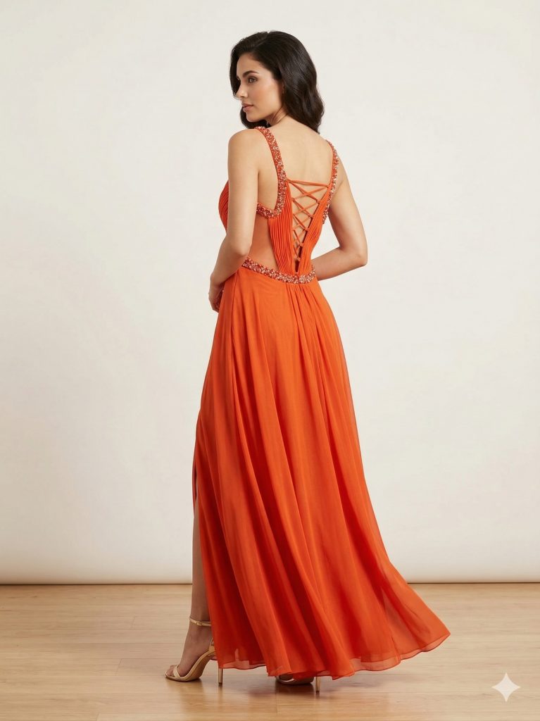 CENTİLMEN Büzgü Detaylı Askılı Turuncu Şifon Abiye Elbise  2016