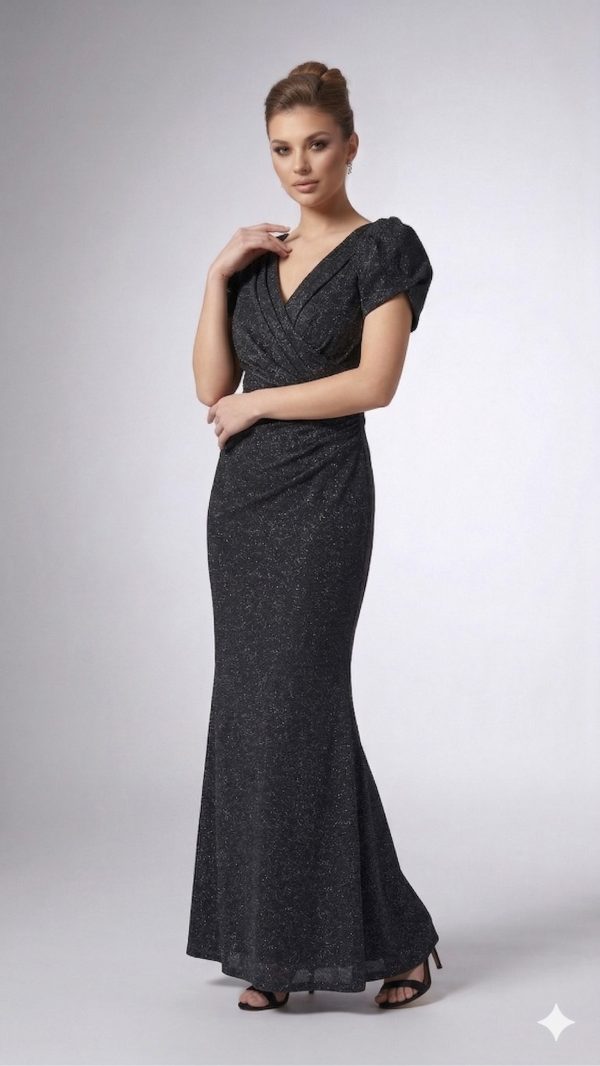 CENTİLMEN Sırtı Tül ve Nakış Detaylı Siyah Simli Abiye Elbise  2017