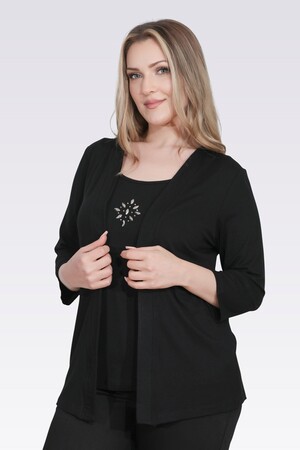 TOLGA SARAÇOĞLU Taş Detaylı Örme Bluzlu Takım 10743 - Siyah