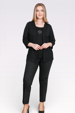 TOLGA SARAÇOĞLU Taş Detaylı Örme Bluzlu Takım 10743 - Siyah