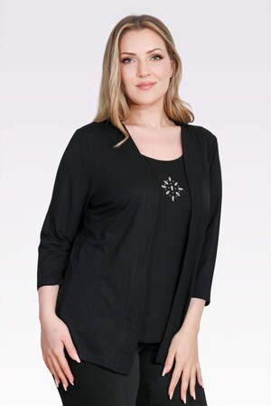 TOLGA SARAÇOĞLU Taş Detaylı Örme Bluzlu Takım 10743 - Siyah